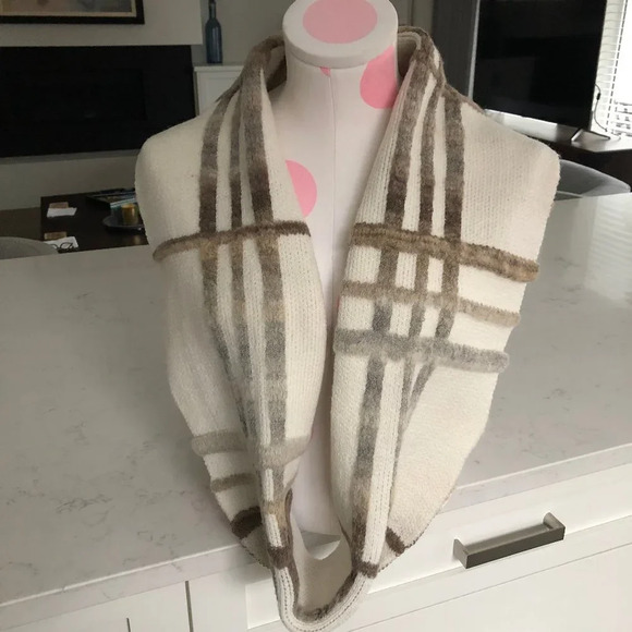 Max Mara Weekend Wool Blend Infinity Scarf Cream Tan Brown Gray Sz OS NWOT - Picture 1 of 11